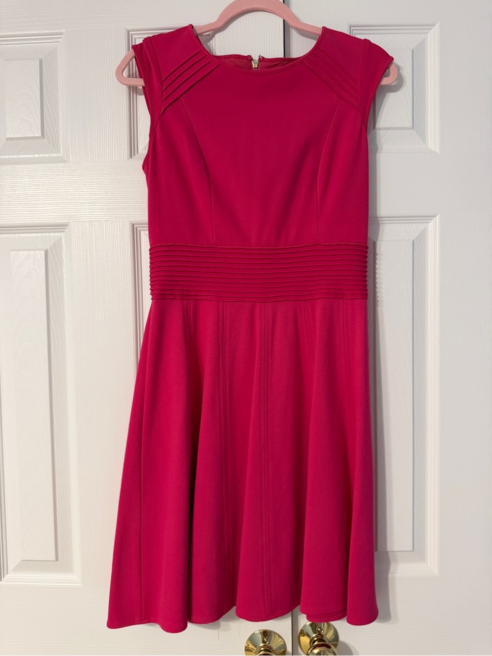 Eliza J Bright Fuchsia Pleated Waist Fit-and-Flare Dress